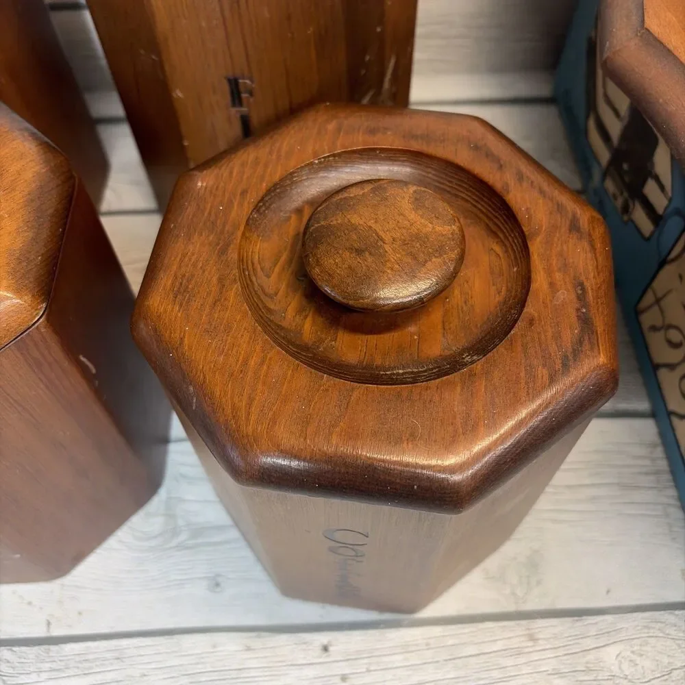 Vintage Republic Wooden Canister Set Plastic Lined Coffee Flour Sugar Tea